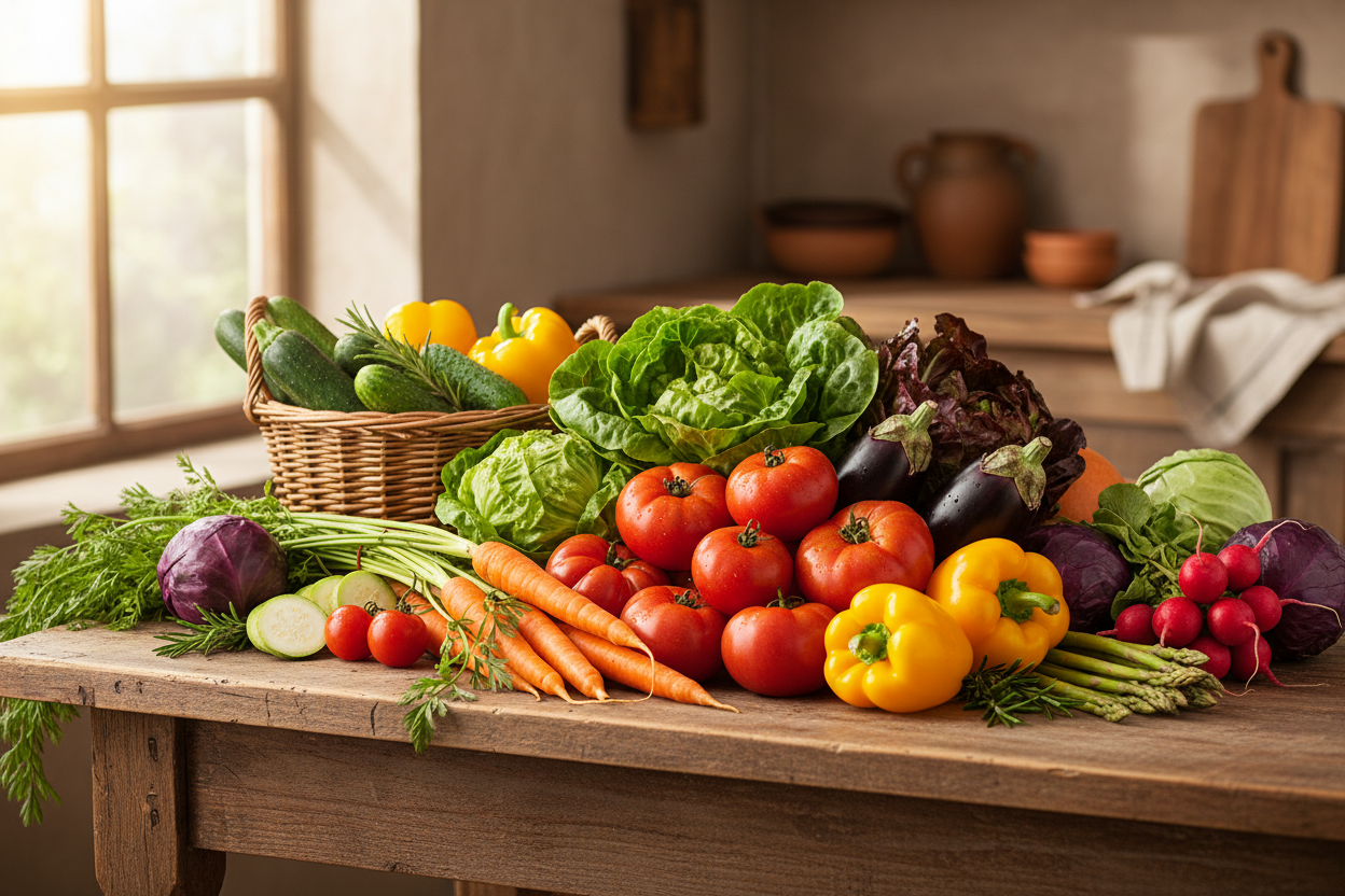 vegetables on a table